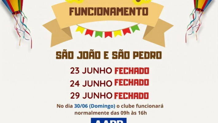 Horário de funcionamento do clube nos feriados de junho