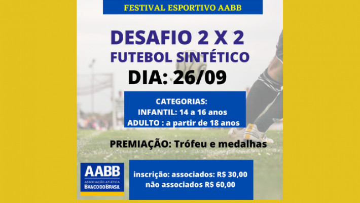 DESAFIO 2 X 2 SOCIETY AABB – INSCRIÇÕES ABERTAS
